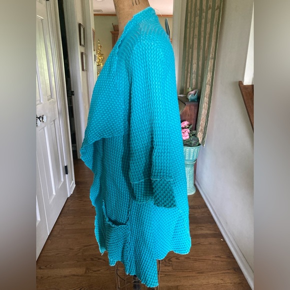 NWT FOCUS Waffle Swing Cardigan Jacket 100% preshrunk Cotton TURQUOISE M…Coastal - Picture 14 of 15